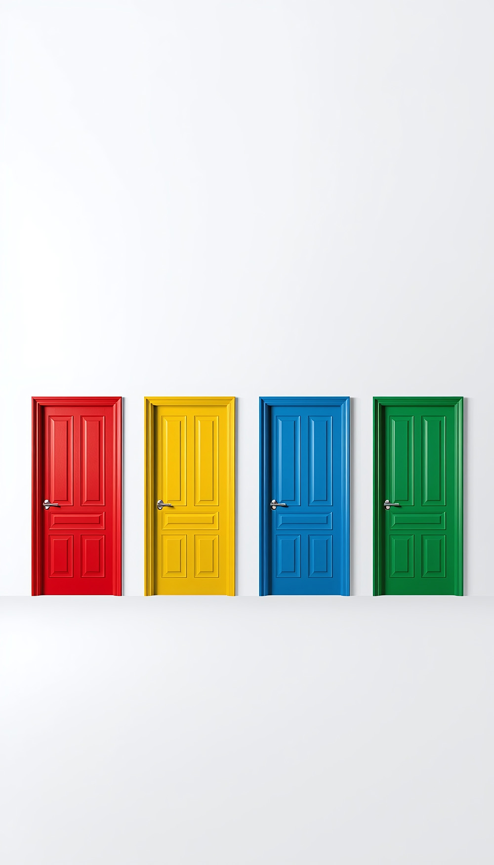 Four different coloured doors on a white background, symbolising different support options after contacting Op FORTITUDE.