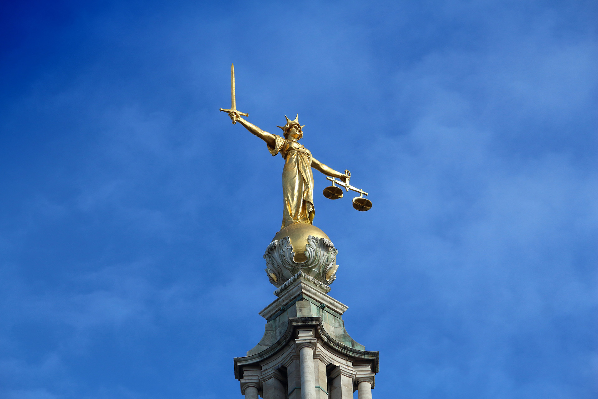 Op NOVA: Support for veterans in the criminal justice system. Lady Justice statue on top of the Old Bailey.