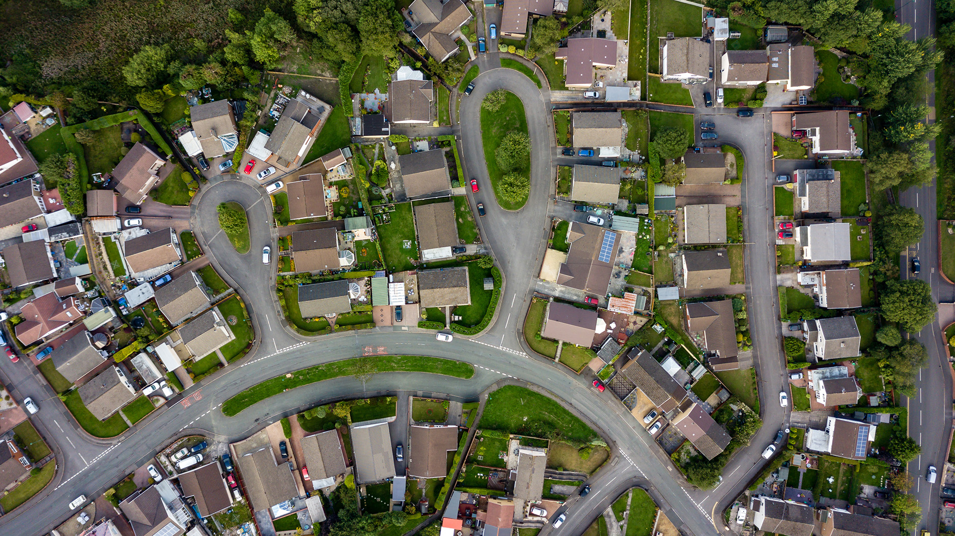 Aerial view of social housing, showing how veterans can get support with renting a home in Wales.